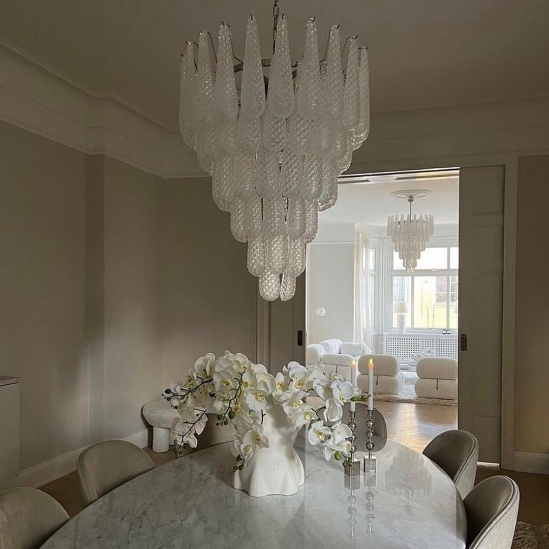 Velerine Chandelier Clear Murano Glass Dewdrop Layered