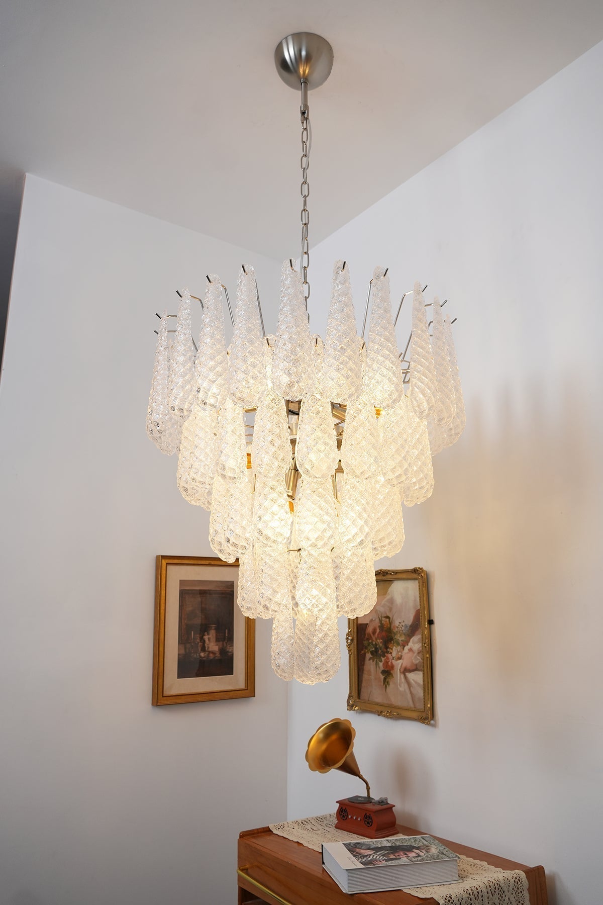 Velerine Chandelier Clear Murano Glass Dewdrop Layered
