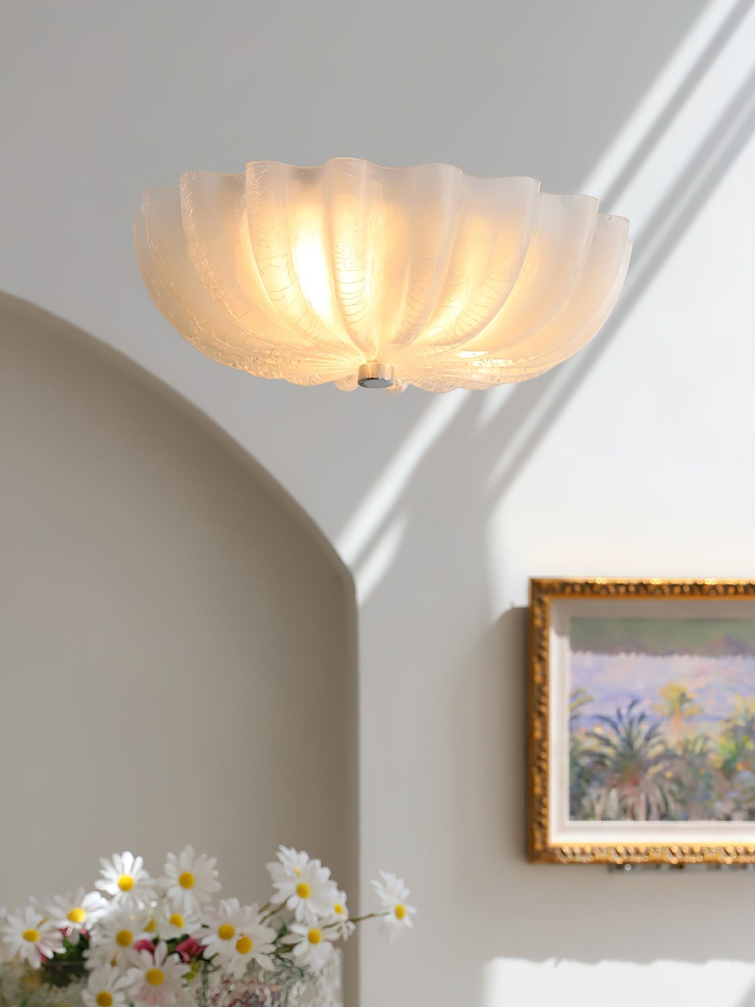 Aurora Ceiling Lamp Murano Blown Glass Shell Inspired - Neutral Decor