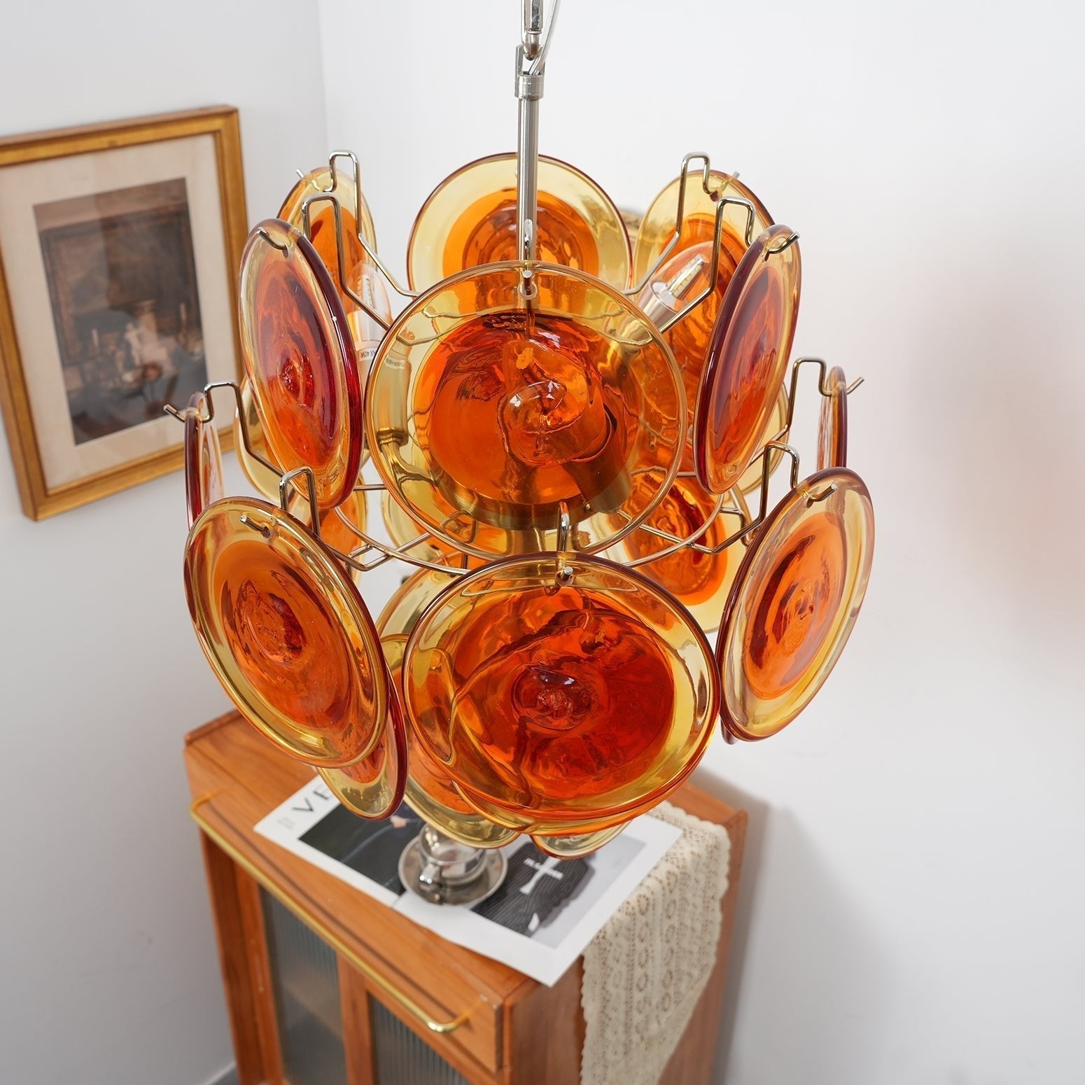 Lioruiel Chandelier Orange Murano Glass Disc Layered