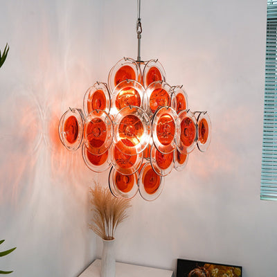 Lioruiel Chandelier Orange Murano Glass Disc Layered