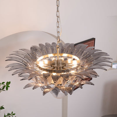 Liororira Chandelier Palmette Clear Murano Glass Leaf Layered