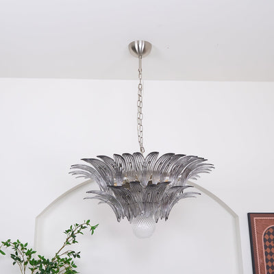 Liororira Chandelier Palmette Clear Murano Glass Leaf Layered