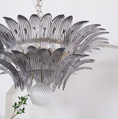Liororira Chandelier Palmette Clear Murano Glass Leaf Layered