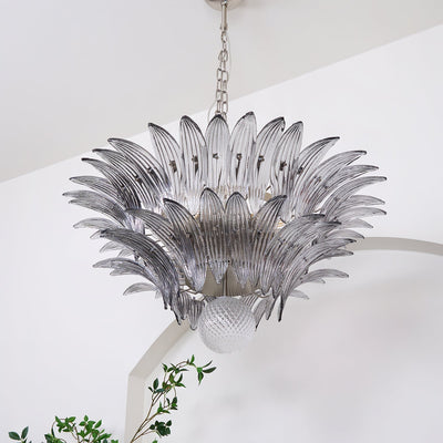 Liororira Chandelier Palmette Clear Murano Glass Leaf Layered
