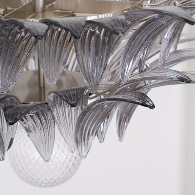 Liororira Chandelier Palmette Clear Murano Glass Leaf Layered