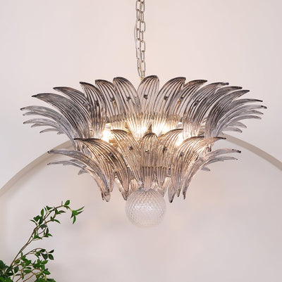 Liororira Chandelier Palmette Clear Murano Glass Leaf Layered
