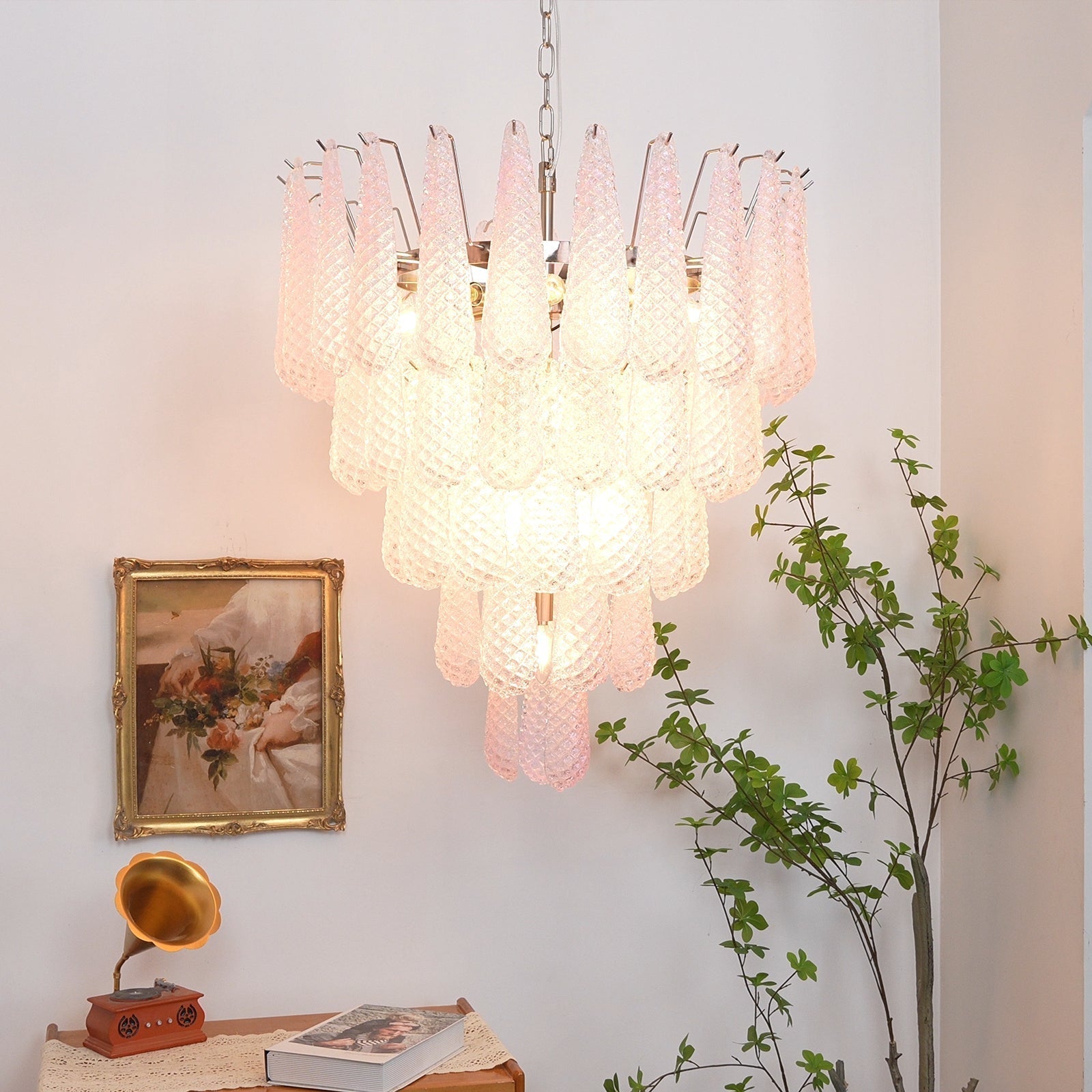 Cirelian Chandelier Pink Dewdrop Cascading Romantic