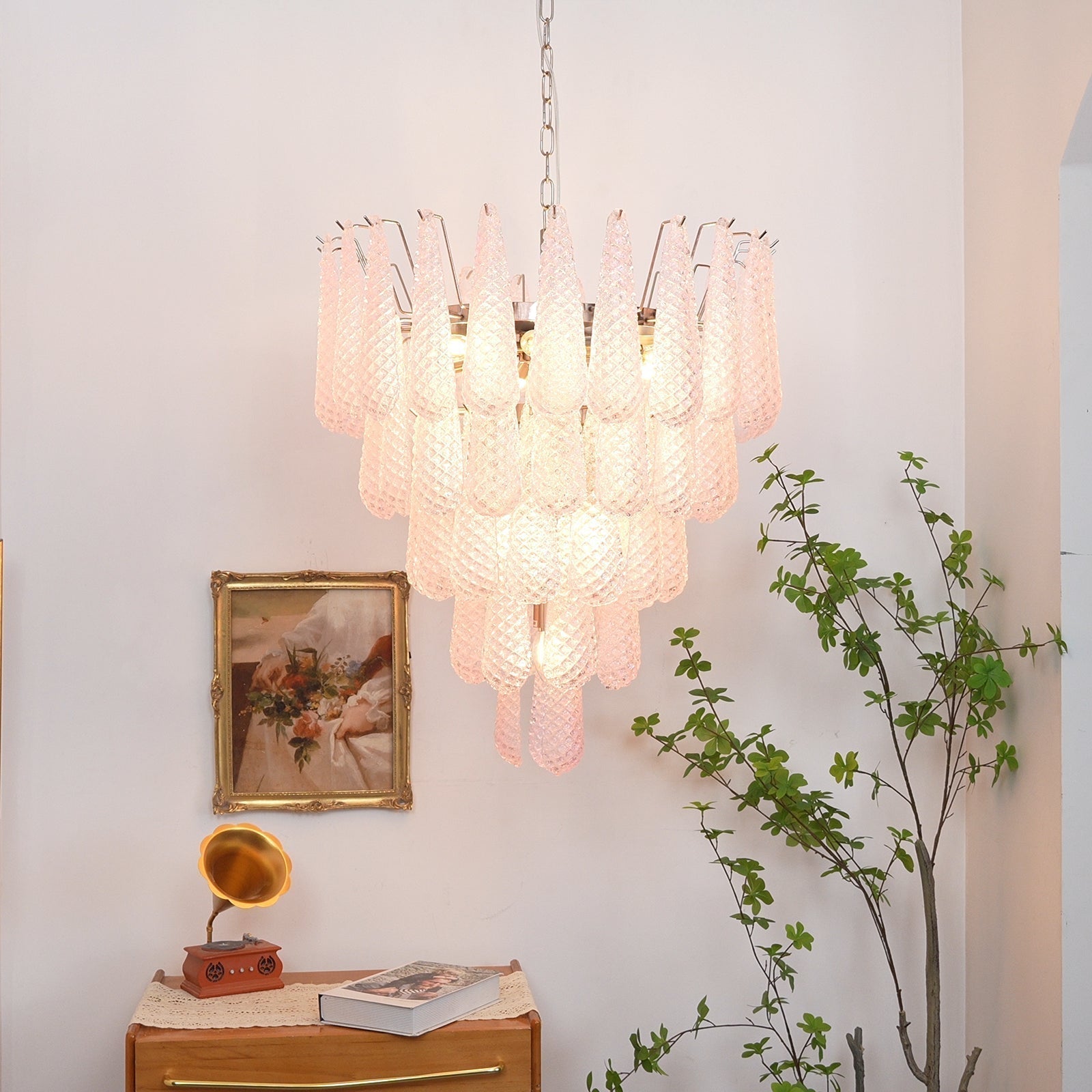 Cirelian Chandelier Pink Dewdrop Cascading Romantic