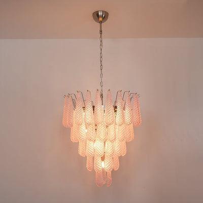 Veliena Chandelier Pink Droplet Murano Glass Diamond Pattern Waterfall
