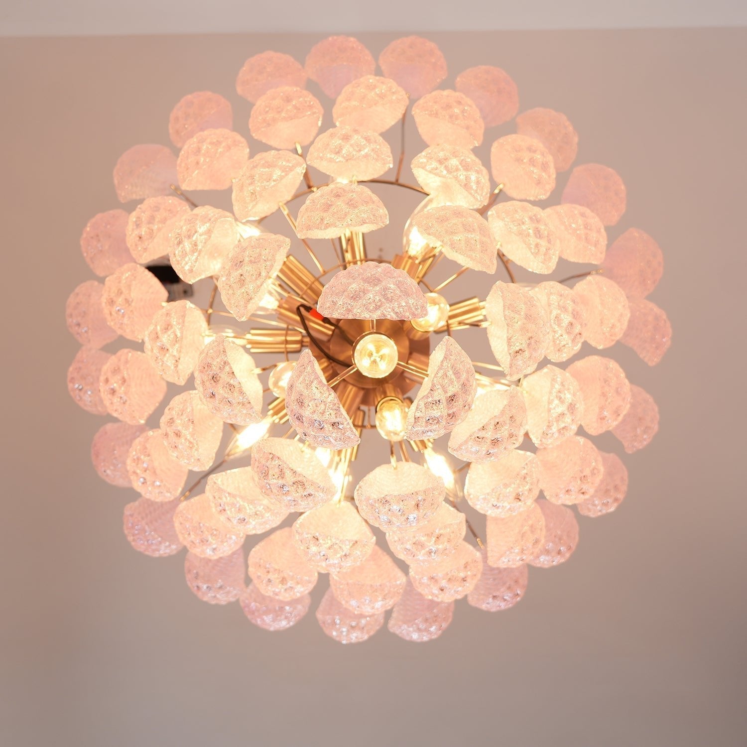 Veliena Chandelier Pink Droplet Murano Glass Diamond Pattern Waterfall