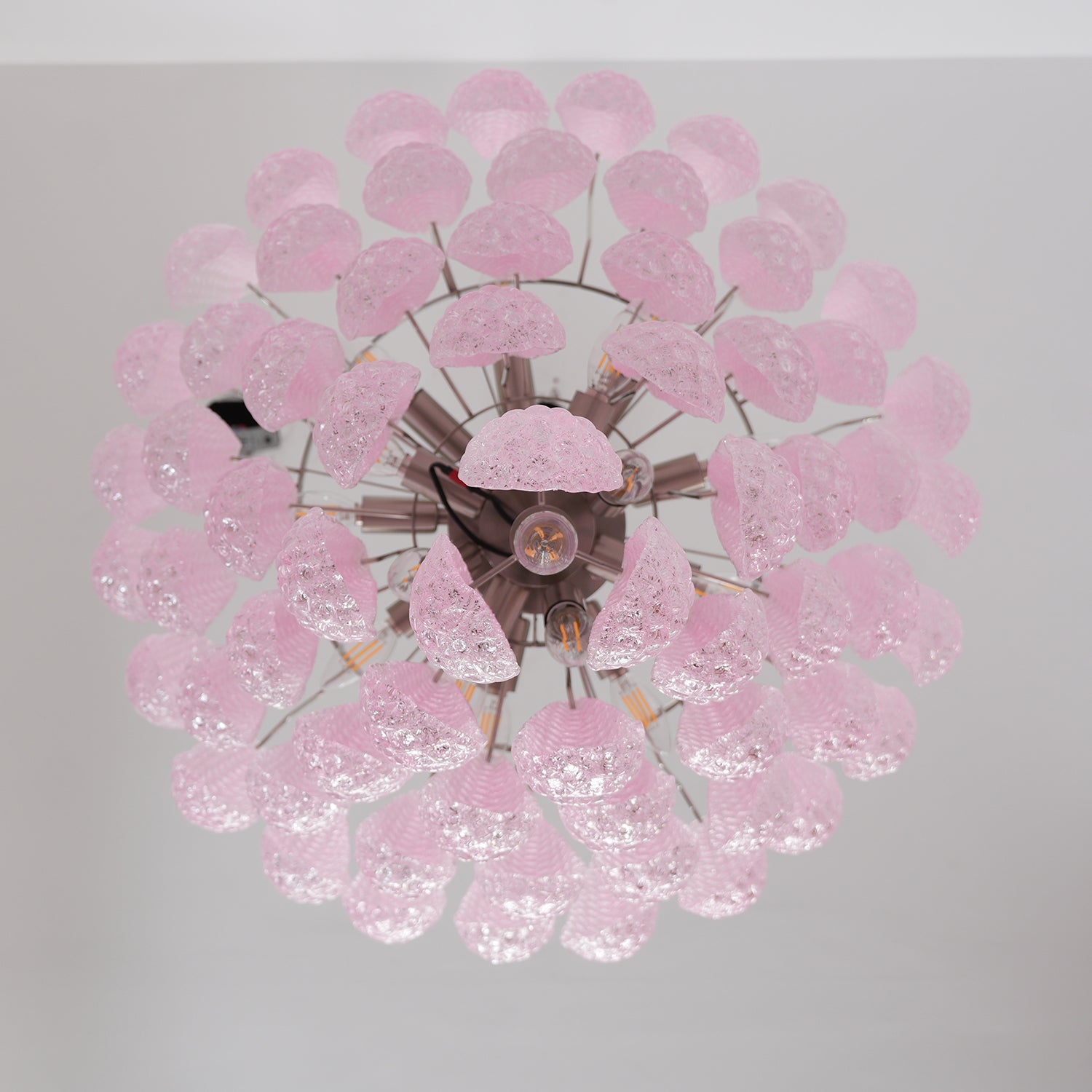 Veliena Chandelier Pink Droplet Murano Glass Diamond Pattern Waterfall