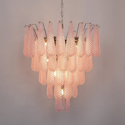 Veliena Chandelier Pink Droplet Murano Glass Diamond Pattern Waterfall