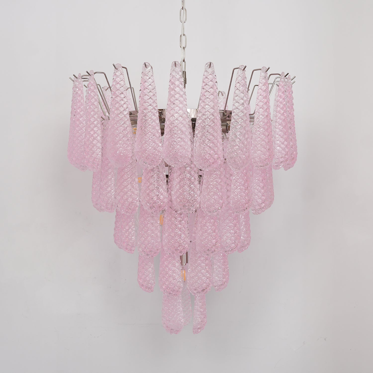 Veliena Chandelier Pink Droplet Murano Glass Diamond Pattern Waterfall