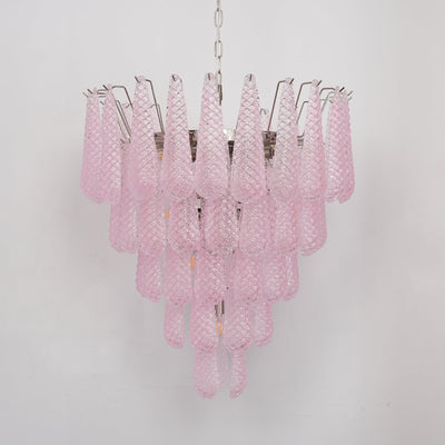 Veliena Chandelier Pink Droplet Murano Glass Diamond Pattern Waterfall