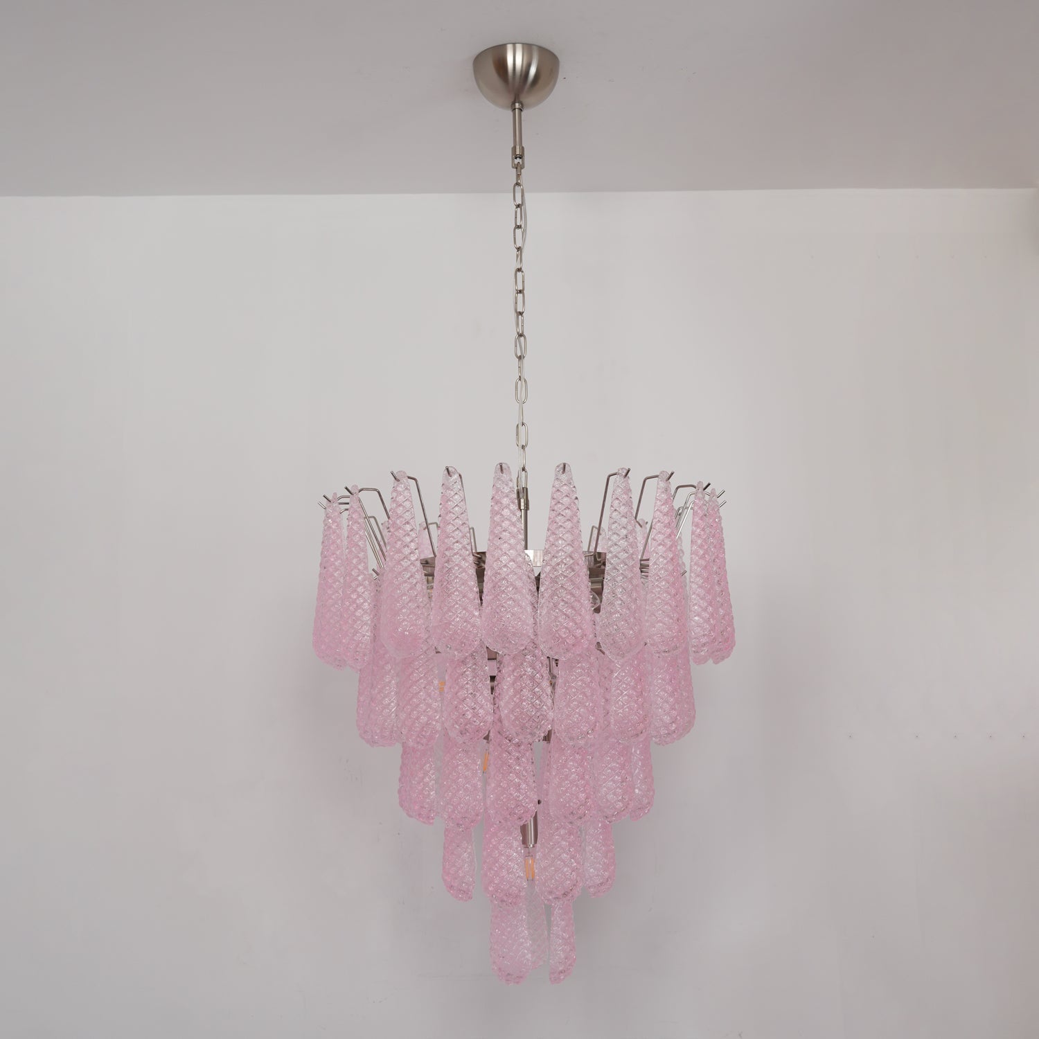Veliena Chandelier Pink Droplet Murano Glass Diamond Pattern Waterfall
