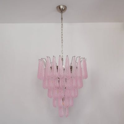 Veliena Chandelier Pink Droplet Murano Glass Diamond Pattern Waterfall