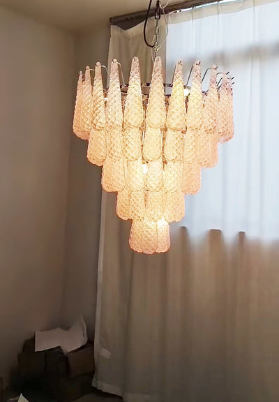 Veliena Chandelier Pink Droplet Murano Glass Diamond Pattern Waterfall