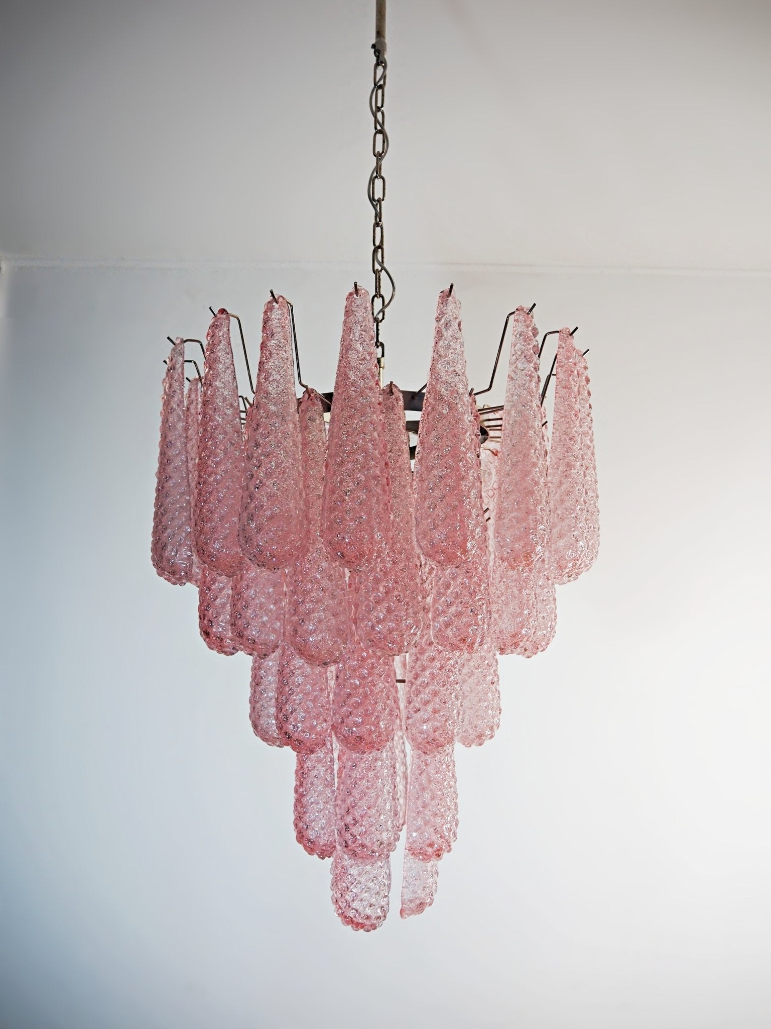 Veliena Chandelier Pink Droplet Murano Glass Diamond Pattern Waterfall