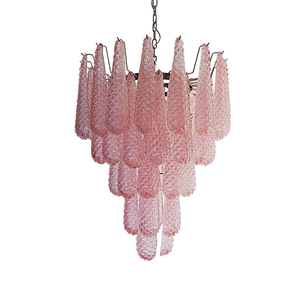 Veliena Chandelier Pink Droplet Murano Glass Diamond Pattern Waterfall