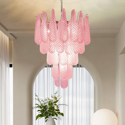 Veliena Chandelier Pink Droplet Murano Glass Diamond Pattern Waterfall