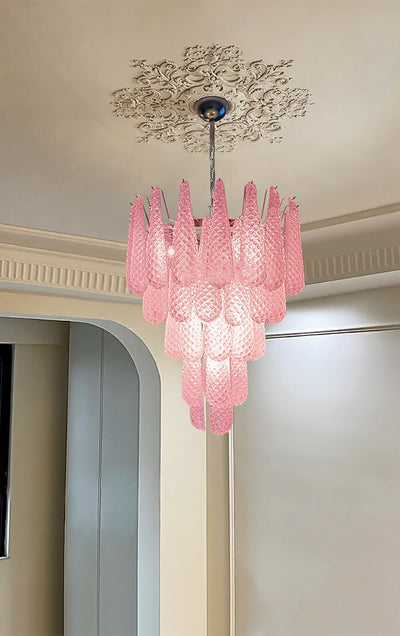 Veliena Chandelier Pink Droplet Murano Glass Diamond Pattern Waterfall