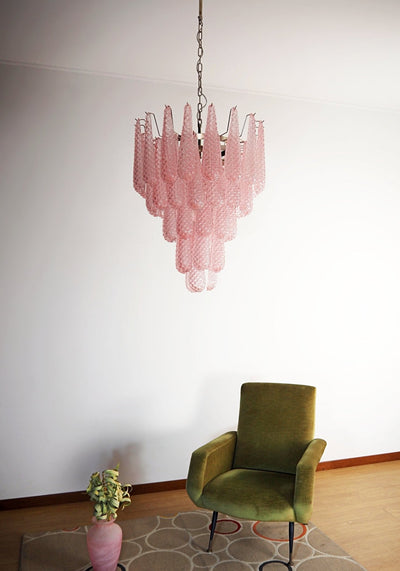 Veliena Chandelier Pink Droplet Murano Glass Diamond Pattern Waterfall