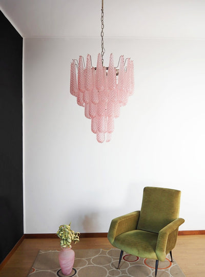 Veliena Chandelier Pink Droplet Murano Glass Diamond Pattern Waterfall