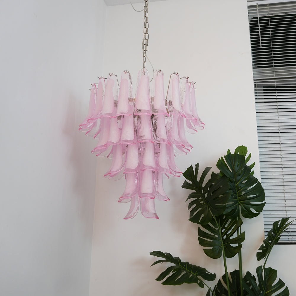 Velorira Chandelier Pink Murano Glass Petals Cascade