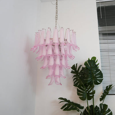 Velorira Chandelier Pink Murano Glass Petals Cascade