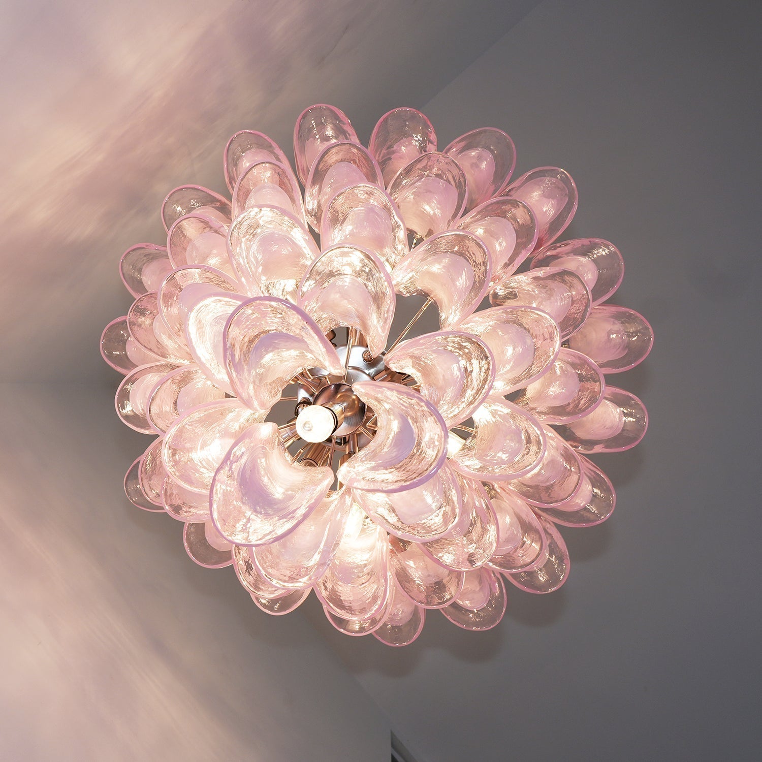 Velorira Chandelier Pink Murano Glass Petals Cascade