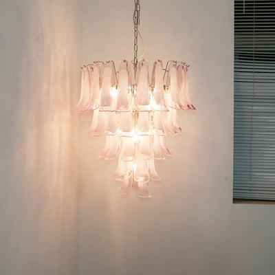 Velorira Chandelier Pink Murano Glass Petals Cascade