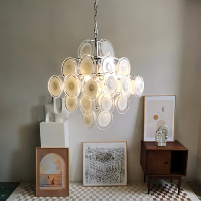 Eireira Chandelier White Murano Glass Discs Cluster