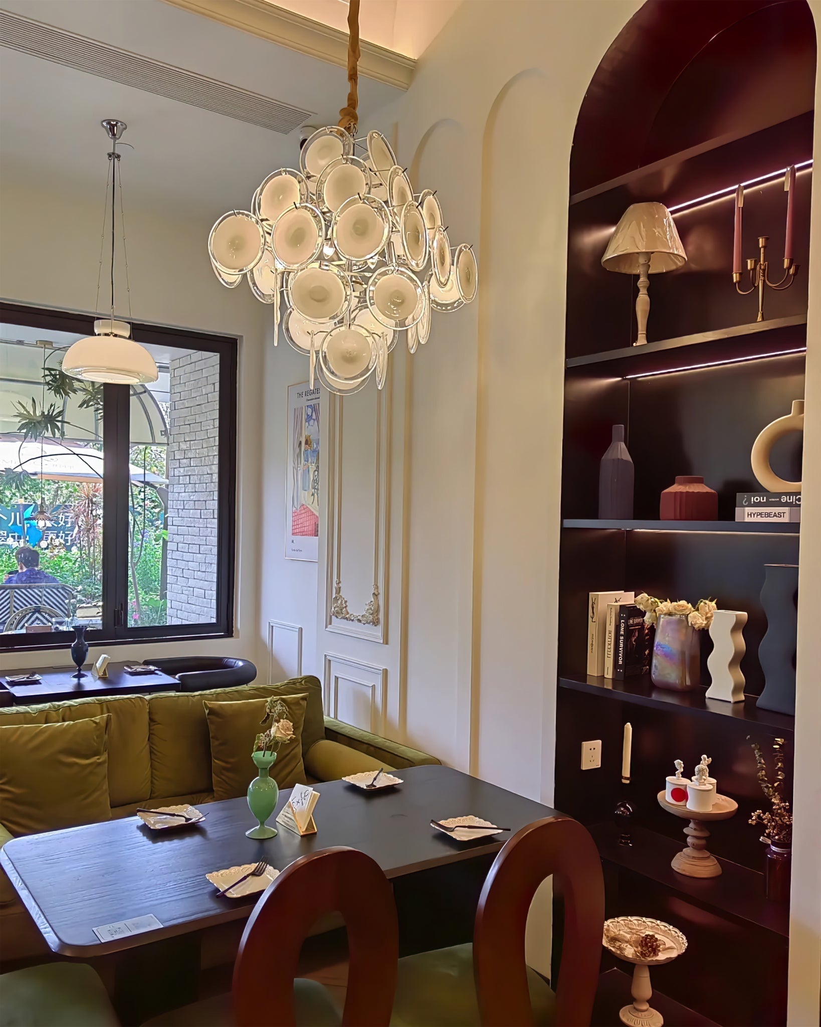 Eireira Chandelier White Murano Glass Discs Cluster