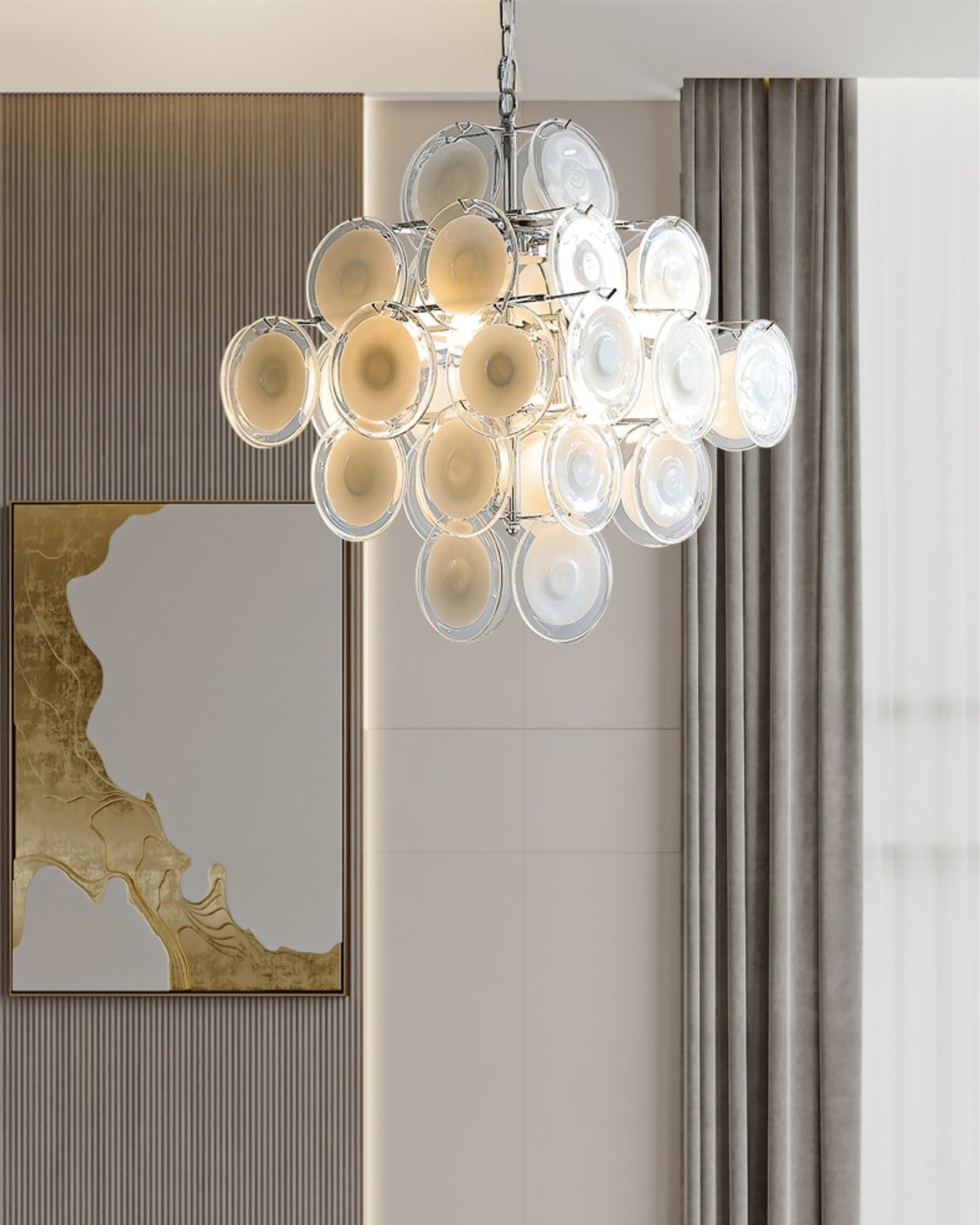 Eireira Chandelier White Murano Glass Discs Cluster