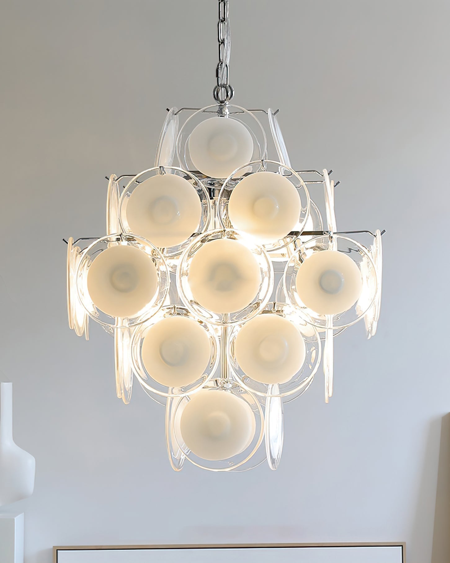 Eireira Chandelier White Murano Glass Discs Cluster