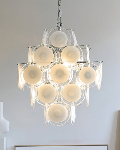 Eireira Chandelier White Murano Glass Discs Cluster