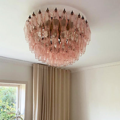 Evix Ceiling Lamp Pink Rhombus Glass Layered Vintage Elegance