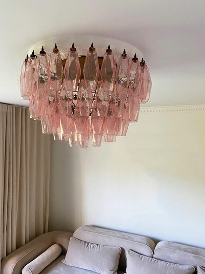 Evix Ceiling Lamp Pink Rhombus Glass Layered Vintage Elegance