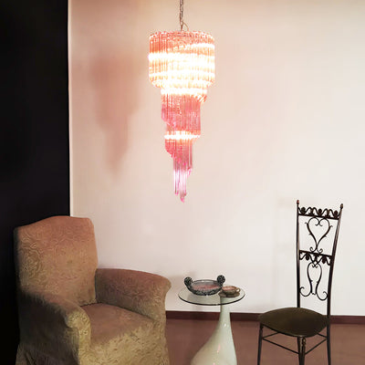 Reninelle Chandelier Spiral Pink Prism Tiered