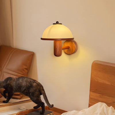 Rinerise Wall Lamp Mushroom Wood Oak
