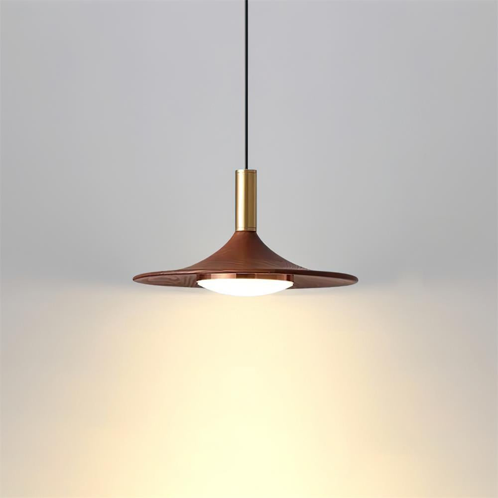 Pend­­ant Lamp Wood-Grain Disc LED Acrylic Midcentury - Neutral Decor