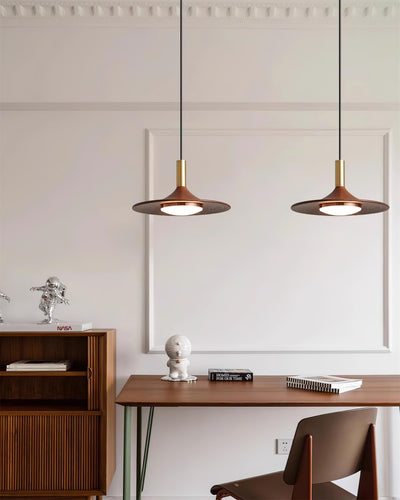 Pend­­ant Lamp Wood-Grain Disc LED Acrylic Midcentury - Neutral Decor