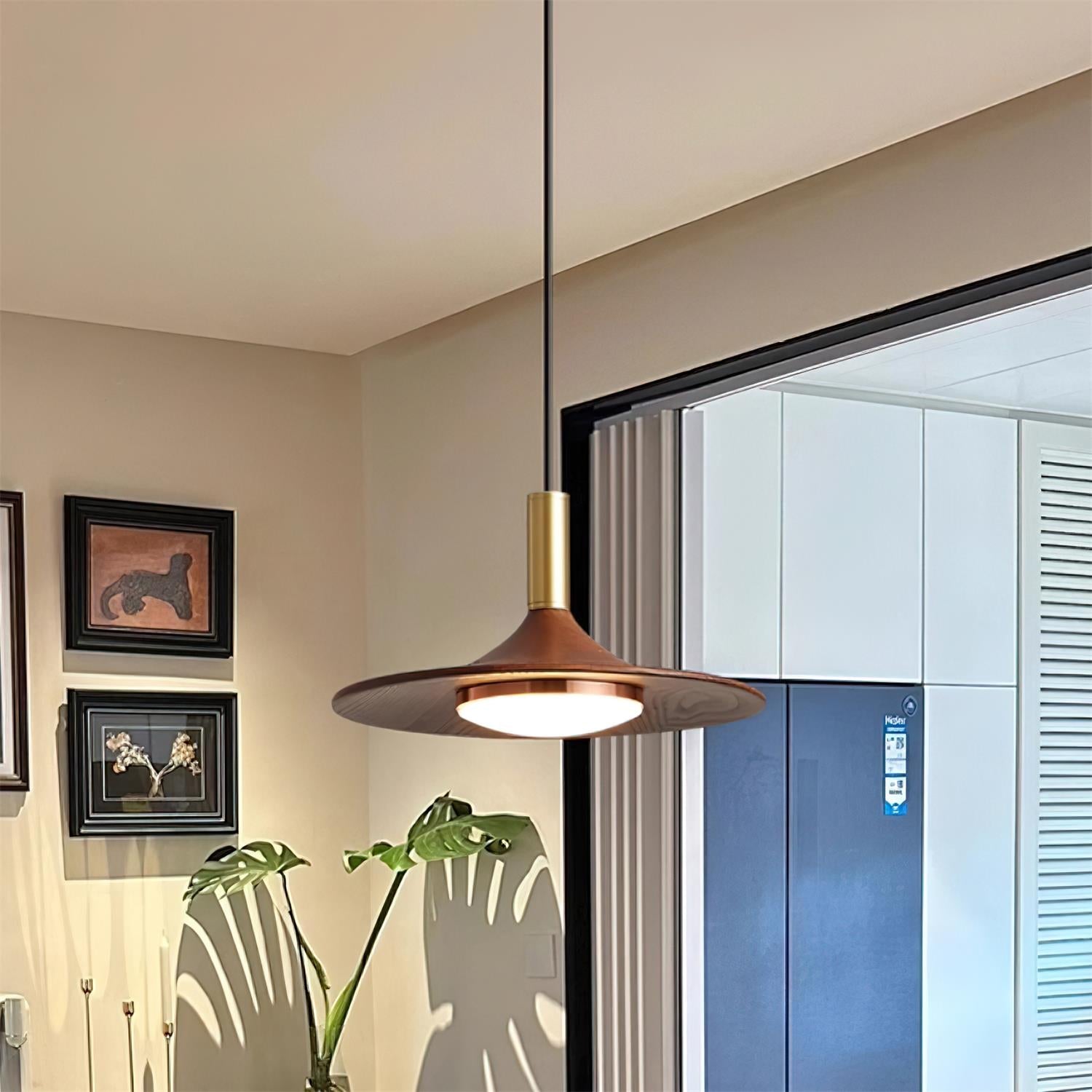 Pend­­ant Lamp Wood-Grain Disc LED Acrylic Midcentury - Neutral Decor