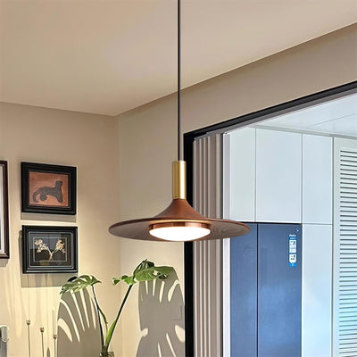 Pend­­ant Lamp Wood-Grain Disc LED Acrylic Midcentury - Neutral Decor