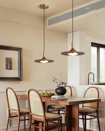 Pend­­ant Lamp Wood-Grain Disc LED Acrylic Midcentury - Neutral Decor