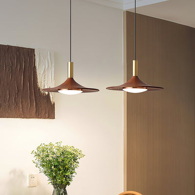 Pend­­ant Lamp Wood-Grain Disc LED Acrylic Midcentury - Neutral Decor