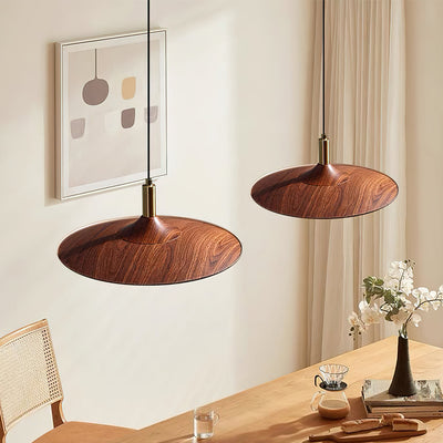 Pend­­ant Lamp Wood-Grain Disc LED Acrylic Midcentury - Neutral Decor