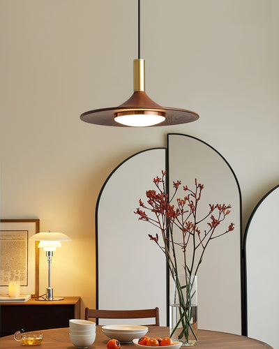 Pend­­ant Lamp Wood-Grain Disc LED Acrylic Midcentury - Neutral Decor