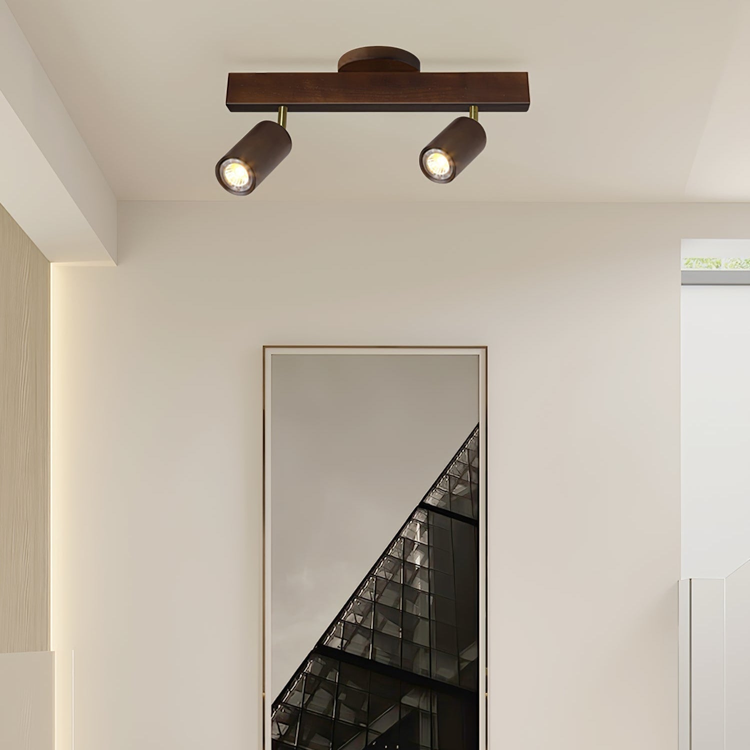Solara Ceiling Lamp Natural Wood Beam with Spotlight